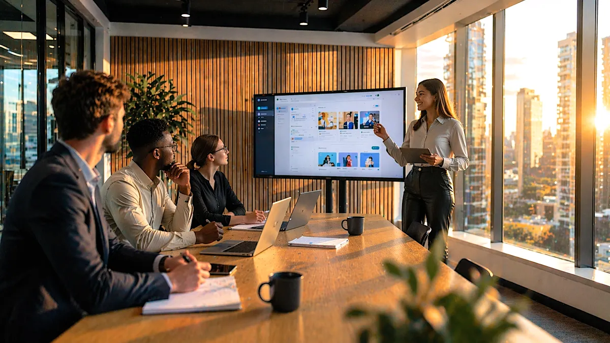 Présentation d'une plateforme LMS dans une salle de formation professionnelle